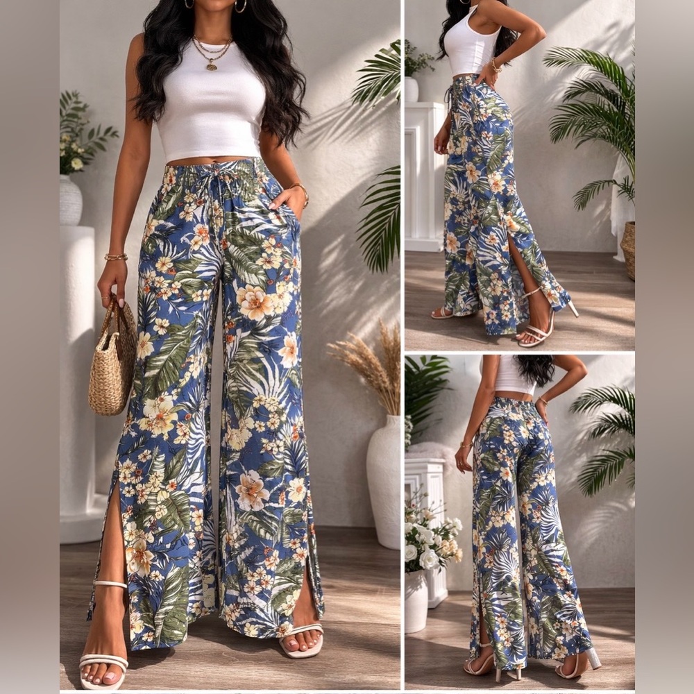 L'ATISTE Tropical Floral Wide-Leg Pants